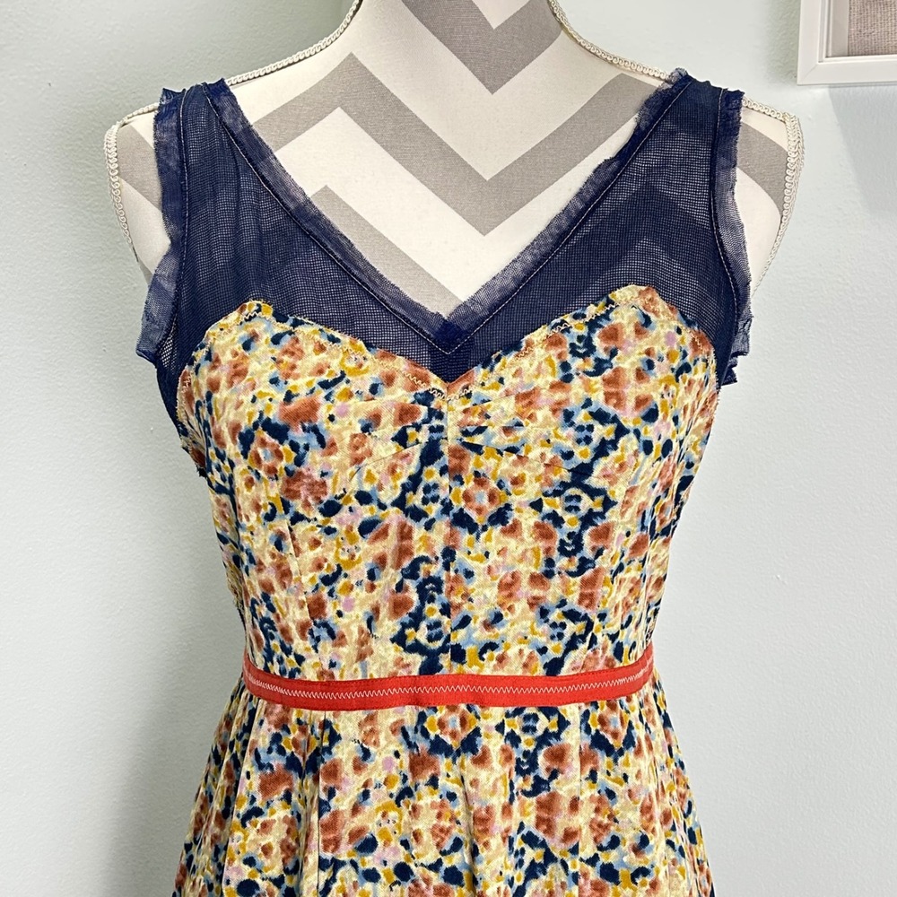 Urban Outfitters Floral Mesh Mini Dress - Navy and Orange